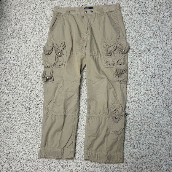 Vintage POLO RALPH LAUREN 38x30 Beige Military Fatigue Cargo Pants Cotton RARE - Picture 1 of 8